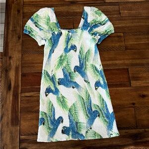 Farm Rio Araras tropical bird parrot stretchy mini dress